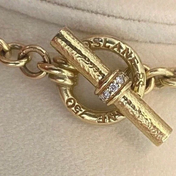 Designer SLANE ~ 18K Yellow Gold ~ Rose Quartz & Diamond Necklace Double Strand - Picture 11 of 16